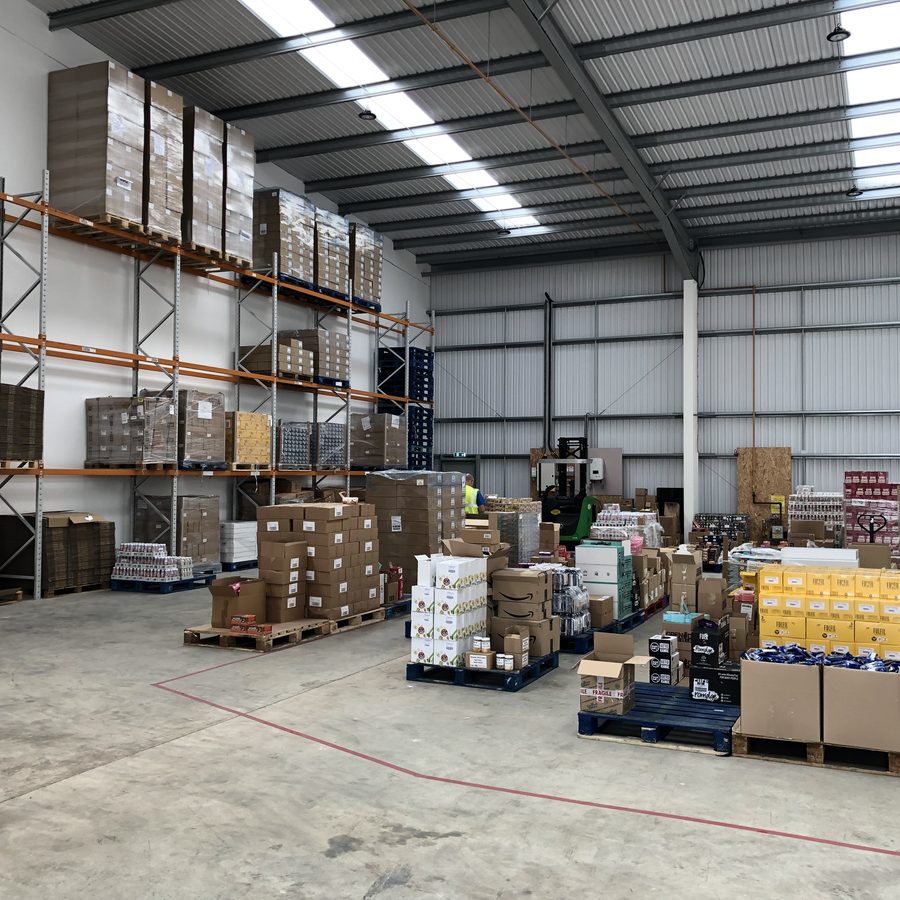 The Food Circle warehouse fully racked and stocked